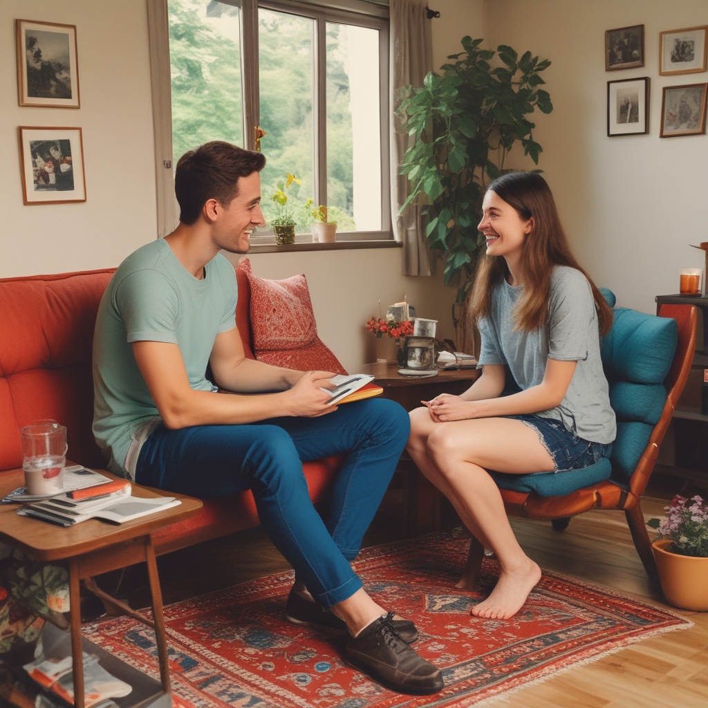 Two people from America enjoying talking in a homestay home